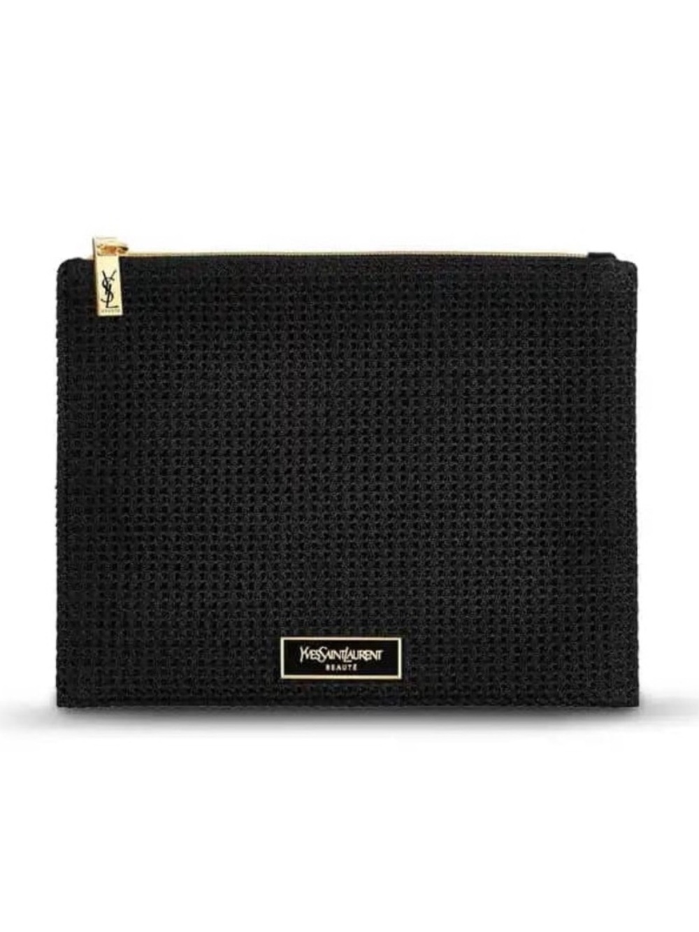 Yves Saint Laurent Beauty Raffia Black Pouch with Gold Accents